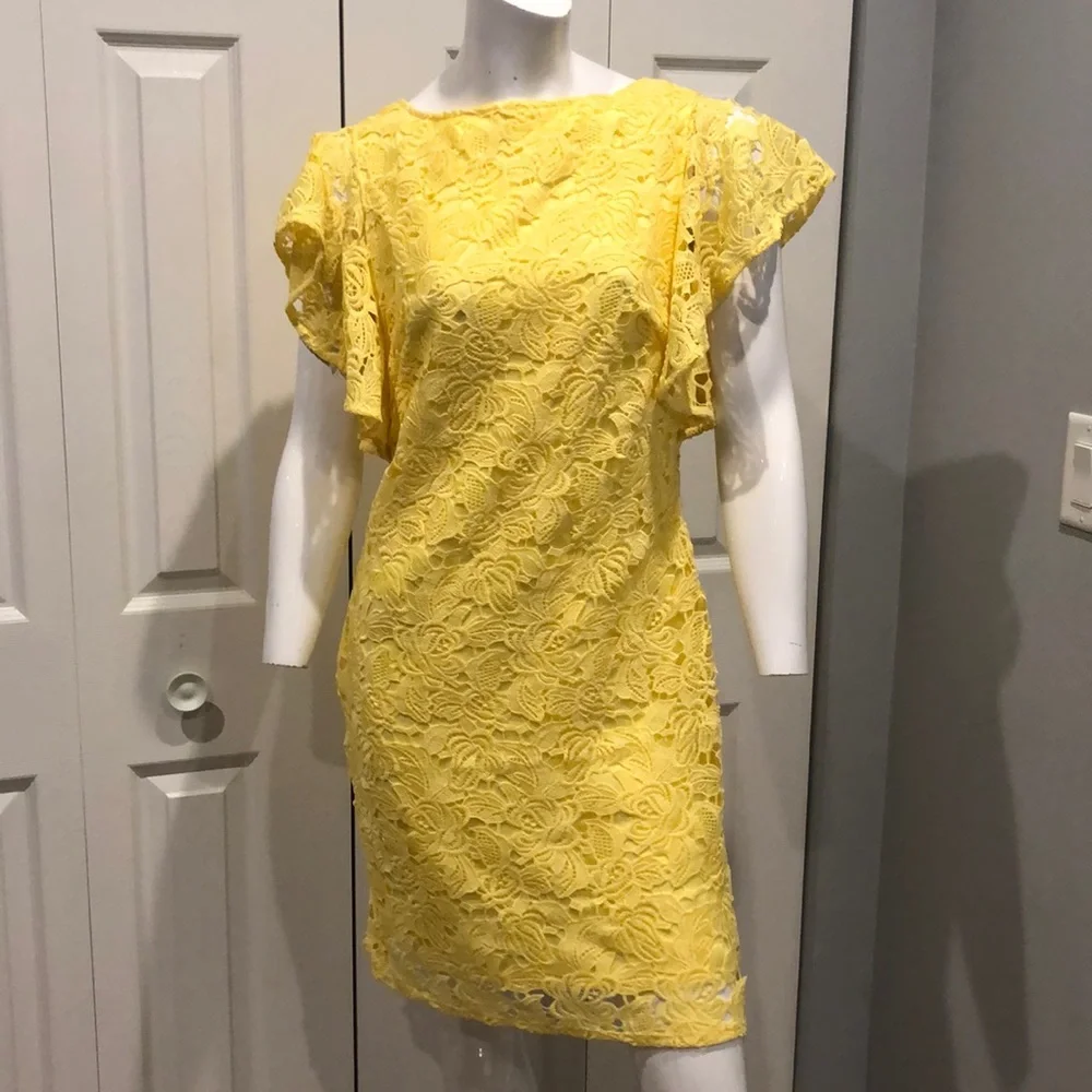 NWOT Marina yellow lace dress